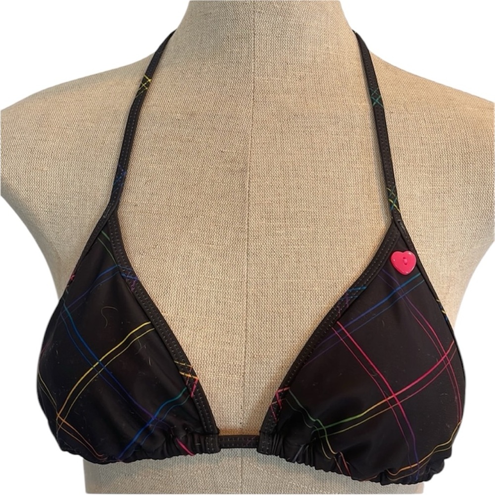 Bamboo island black plaid bikini top XS brand new